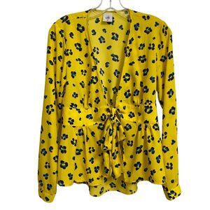 Cabi Women's Tie-Front Open Blouse Top Size XS Light Jacket Yellow Blue Coquette